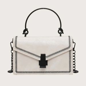 Black and White Flap Satchel Crossbody Bag